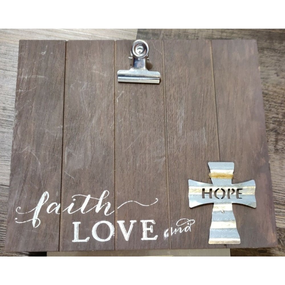 New View Gifts & Accessories Faith love & Hope Wooden Clip Picture Frame Holder